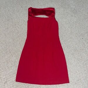 Cache Red Backless Satin-Trim Mini Dress